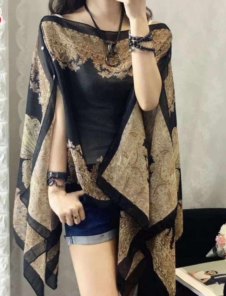 🚫SOLD🚫BLACK CHIFFON SHAWL COVER UP TOP BLOUSE KIMONO